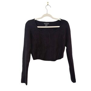 House of Harlow 1960 Black Ribbed Knit Corset Seam Crop Top Long Sleeve Large